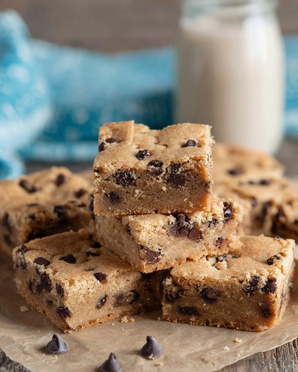 Homemade peanut butter bars displayed on a wooden table