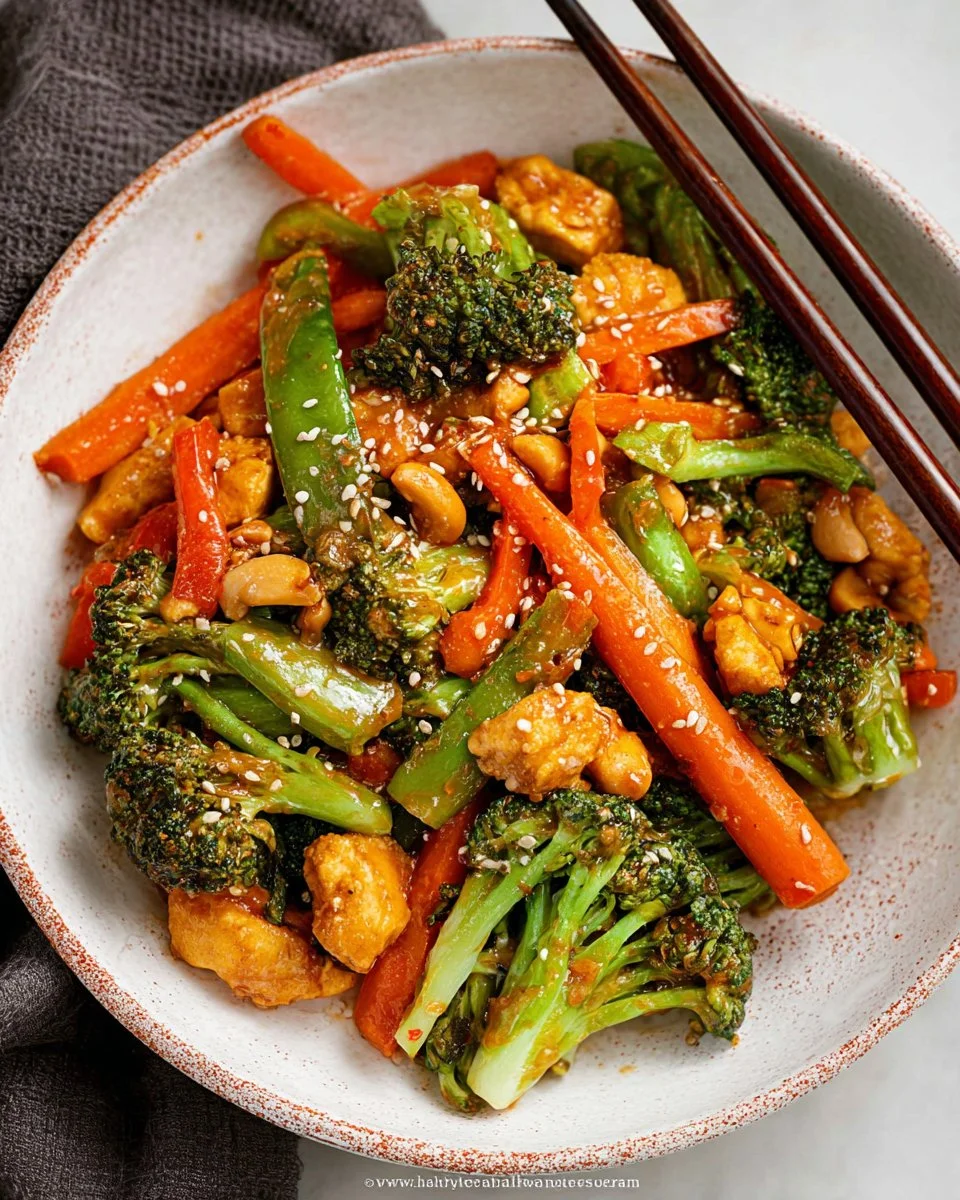 Peanut Vegetable Stir Fry with colorful vegetables and peanut sauce