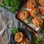 Delicious Potato and Tomato Bake garnished and ready to serve