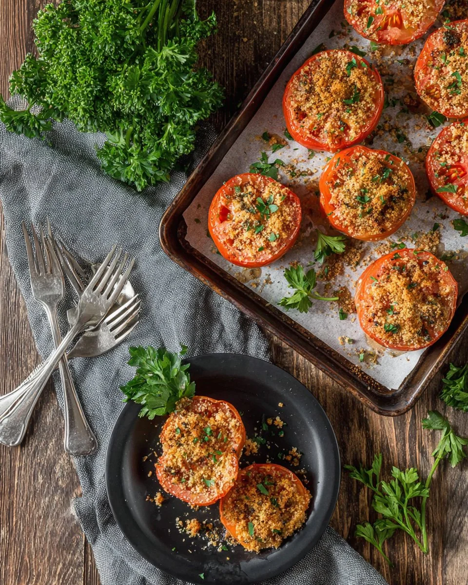 Delicious Potato and Tomato Bake garnished and ready to serve