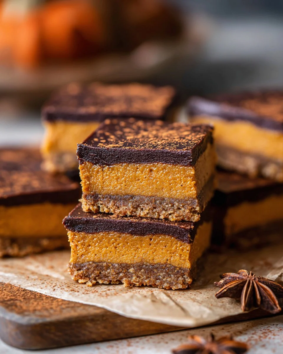 Delicious pumpkin cheesecake bars garnished with whipped cream and spices