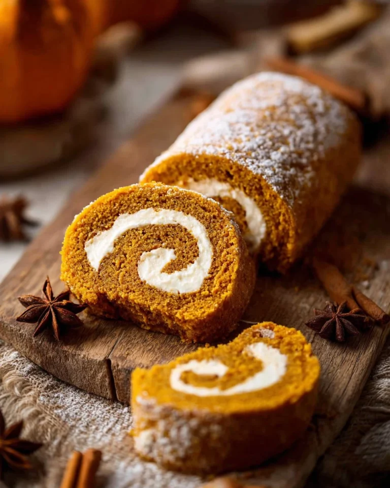 Delicious homemade pumpkin roll dessert with cream cheese filling