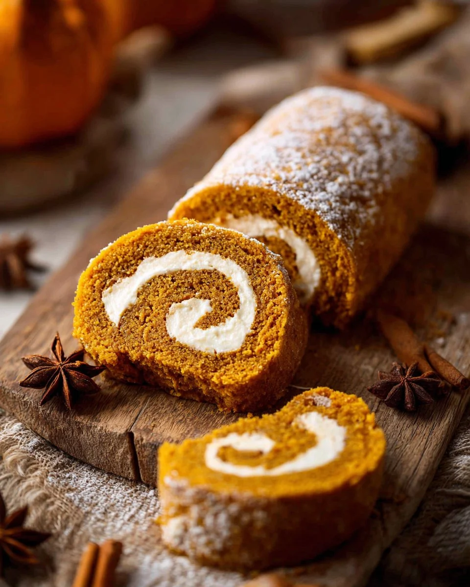 Delicious homemade pumpkin roll dessert with cream cheese filling