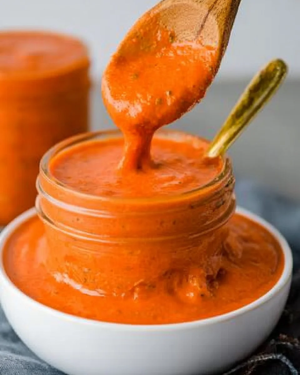 A bowl of roasted cherry tomato sauce made from fresh ingredients