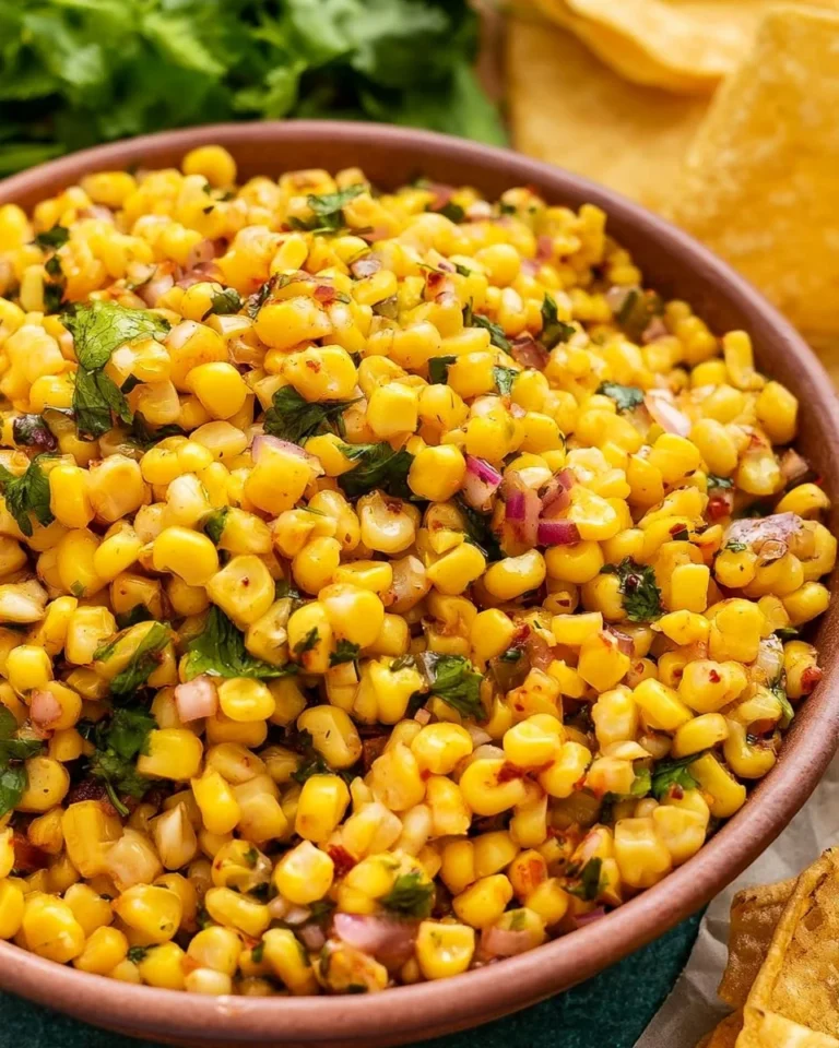 Bowl of roasted chili corn salsa inspired by Chipotle recipe