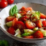 Fresh ingredients of a simple tomato salad in a bowl