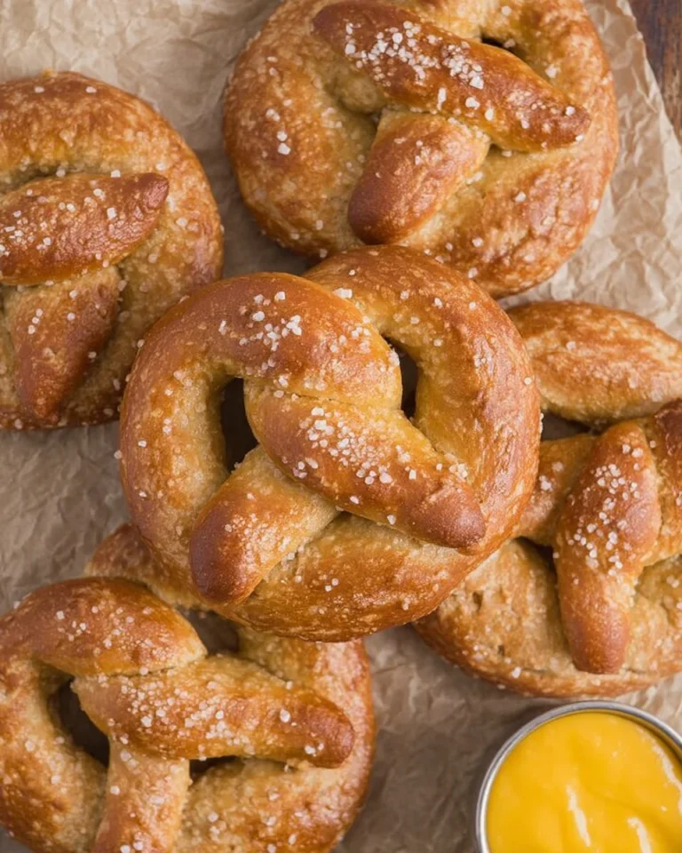 Soft homemade pretzels baked to golden perfection, ready to enjoy.