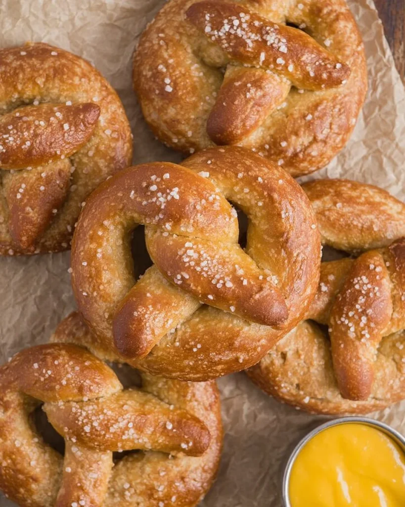 Soft homemade pretzels baked to golden perfection, ready to enjoy.