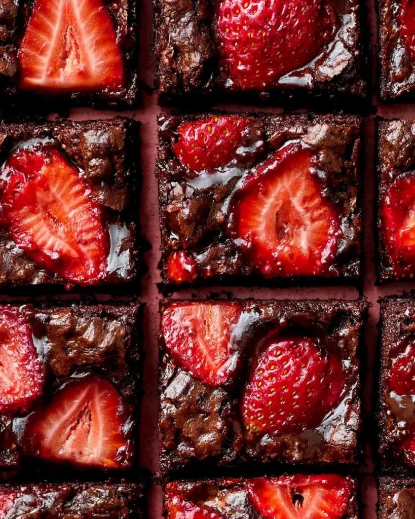 Delicious strawberry brownies made with fresh strawberries and rich chocolate