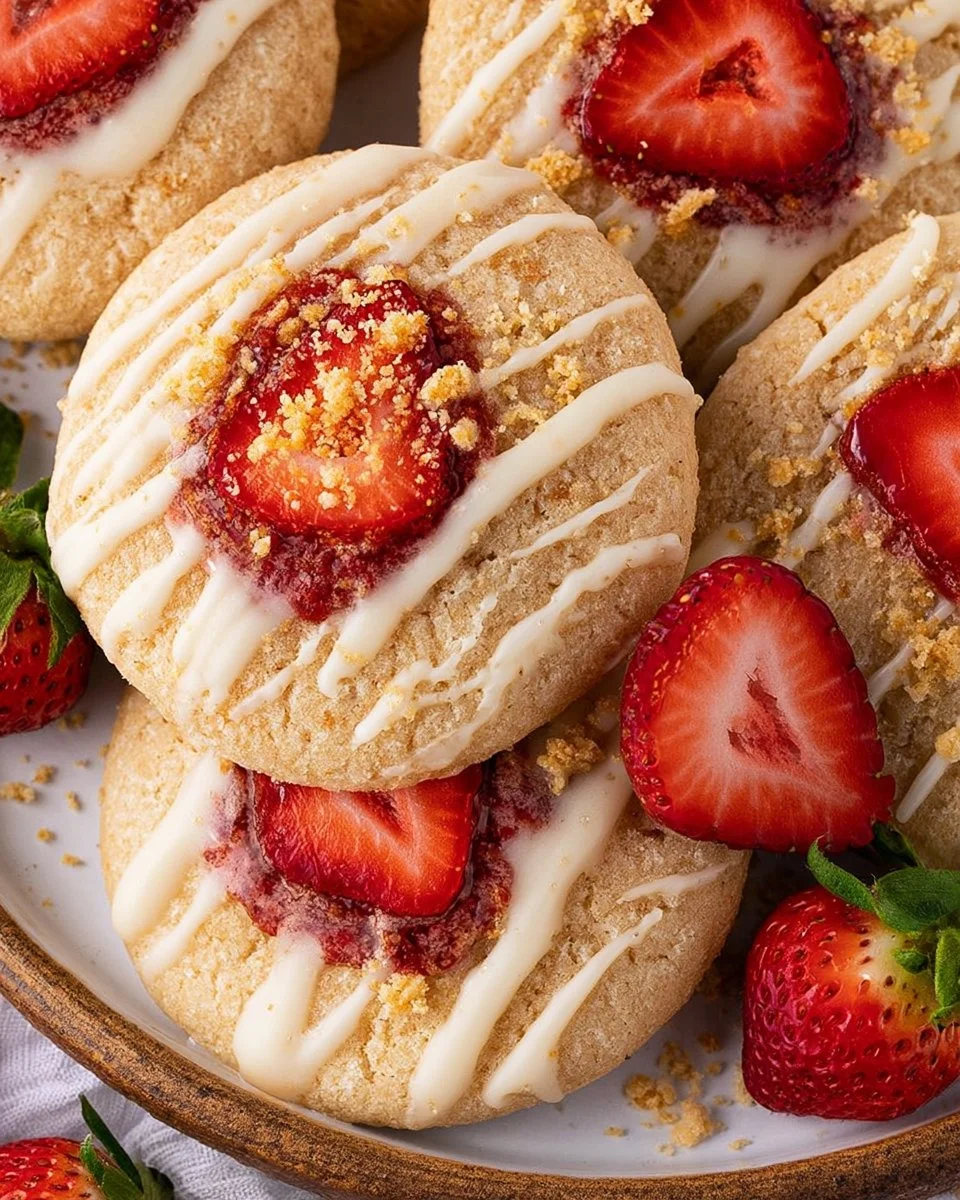 Delicious homemade Strawberry Shortcake Cookies on a plate