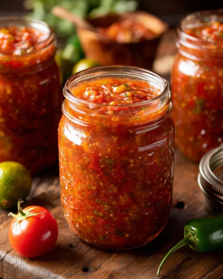 Fresh salsa recipe for canning with vibrant tomatoes and herbs.