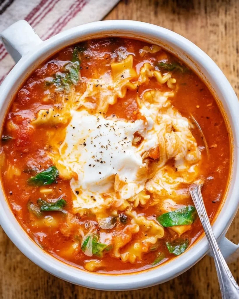 Delicious Vegetarian Lasagna Soup with fresh vegetables and layers of flavor