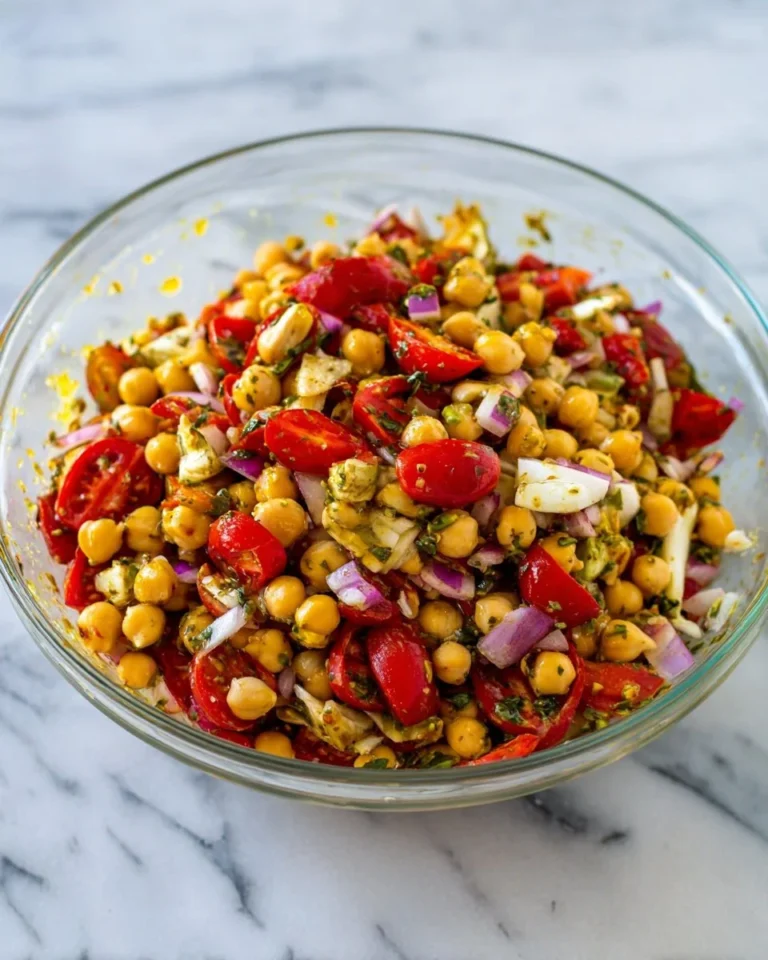 15-Minute Mediterranean Chickpea Salad with fresh vegetables and herbs