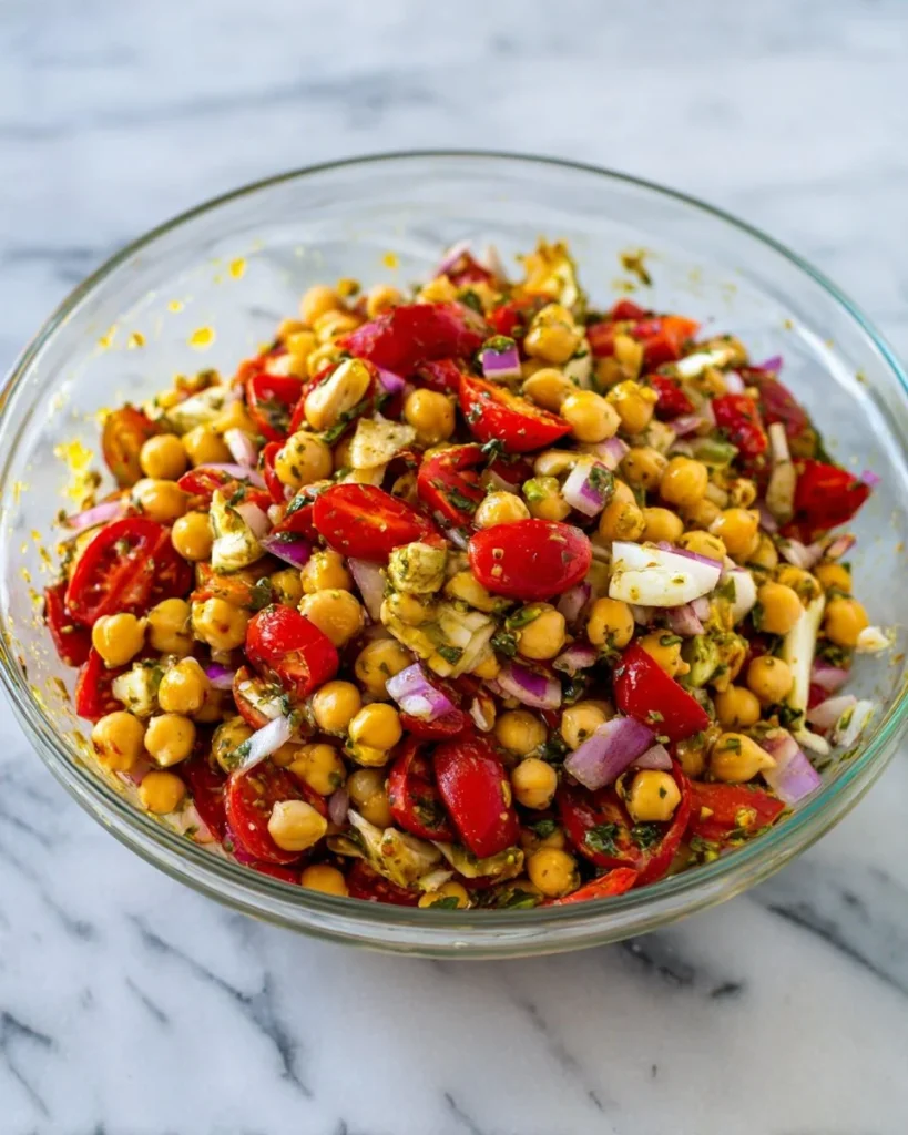 15-Minute Mediterranean Chickpea Salad with fresh vegetables and herbs