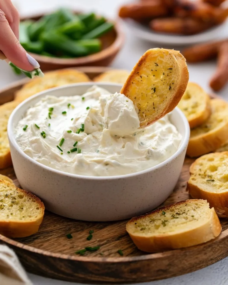 Delicious 3-ingredient Boursin dip in a bowl with crackers and vegetables
