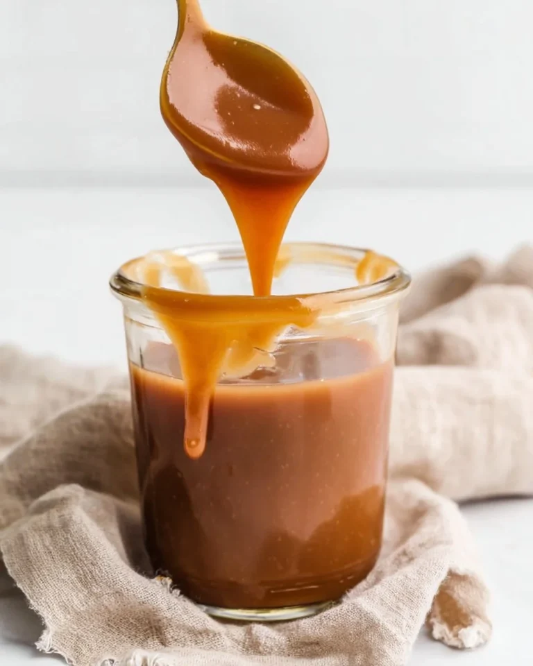A delicious homemade 3-Ingredient Keto Caramel Sauce in a jar.