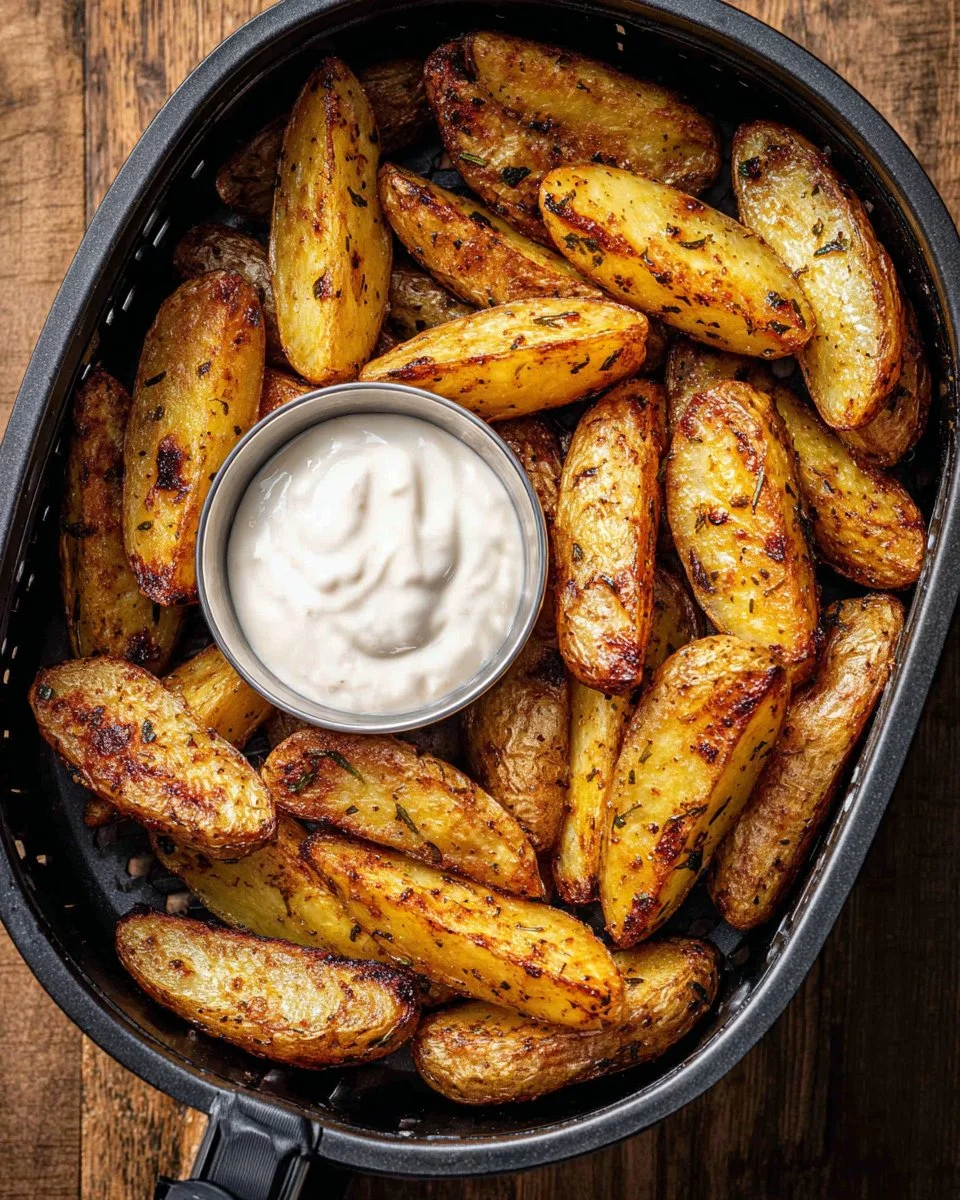 Crispy air fryer fingerling potatoes served in a bowl