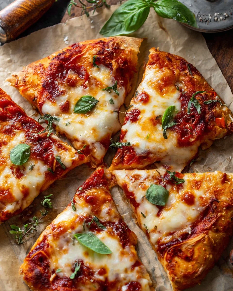 Homemade air fryer pizza with melted cheese and fresh toppings