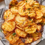 Homemade air fryer potato chips served in a bowl