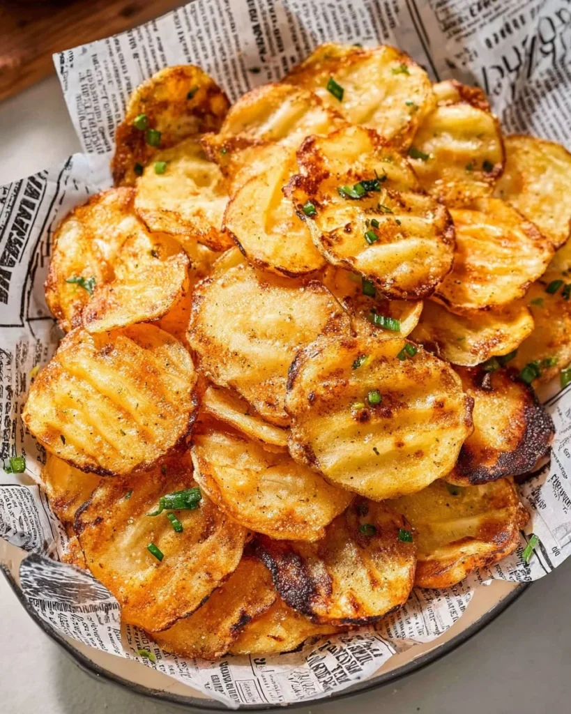 Homemade air fryer potato chips served in a bowl