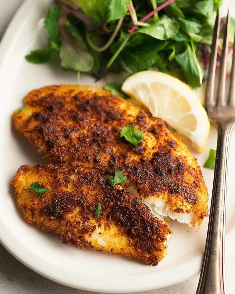 Crispy air fryer tilapia served on a plate with lemon and herbs
