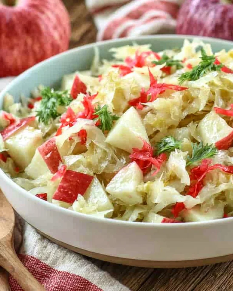 Healthy Apple and Sauerkraut Salad with fresh ingredients in a bowl