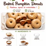 Baked pumpkin donuts topped with cinnamon sugar on a rustic wooden table.