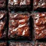 Best-ever fudgy homemade brownies with shiny tops on a plate