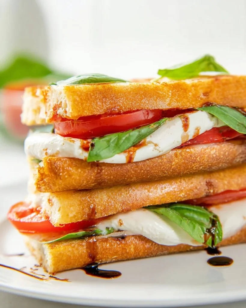 Toasted Caprese Sandwich with fresh mozzarella, tomatoes, and basil
