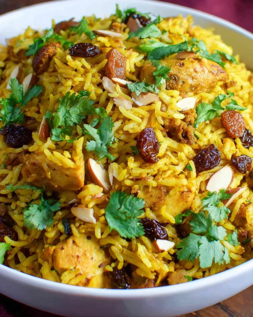 Delicious Chicken Biryani served with aromatic spices and tender chicken.