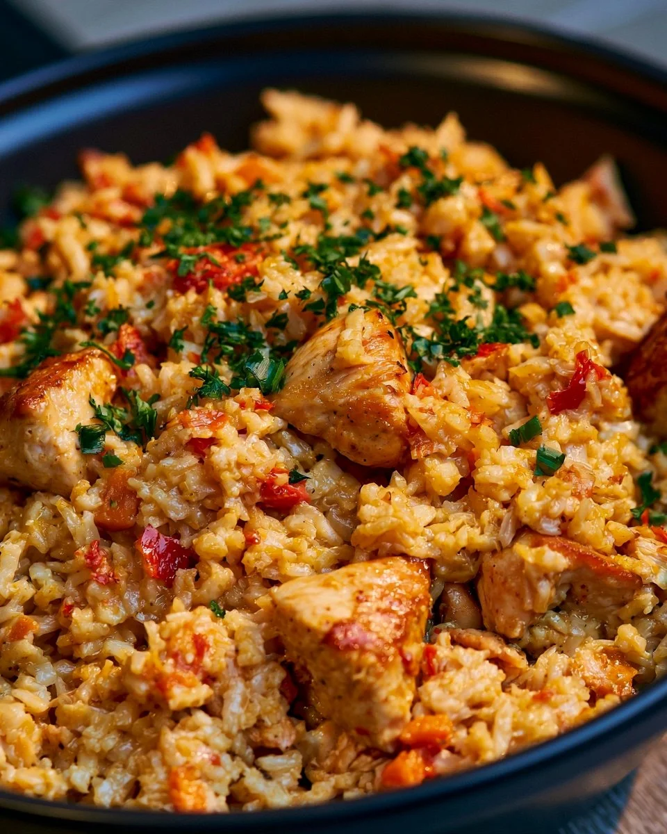 A delicious serving of Chicken Bog, a traditional Southern dish featuring chicken and rice.