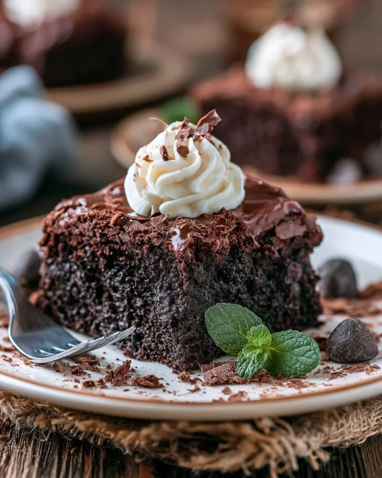 Delicious homemade chocolate cake topped with chocolate frosting