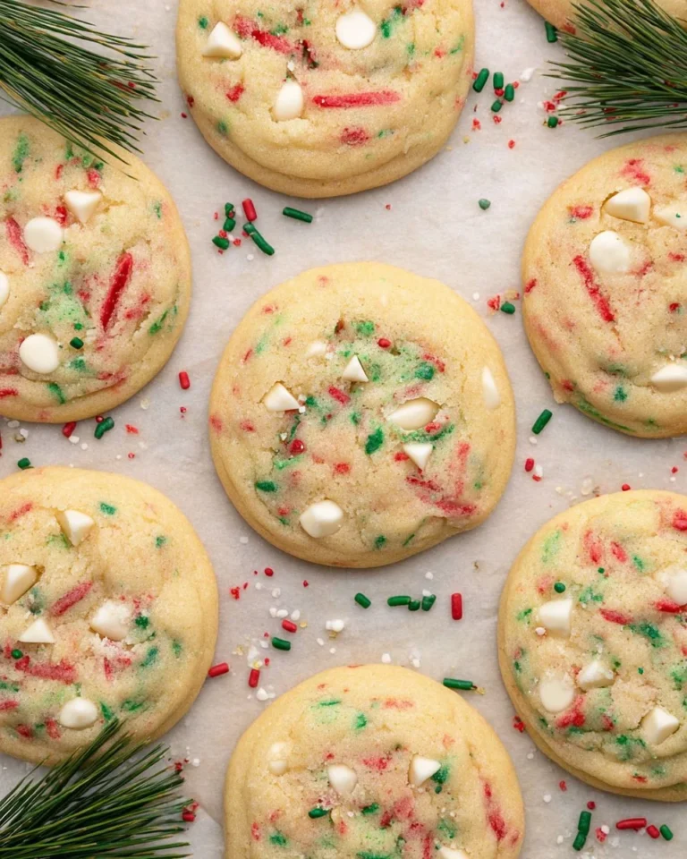 Festive Christmas Confetti Cookies decorated with colorful sprinkles