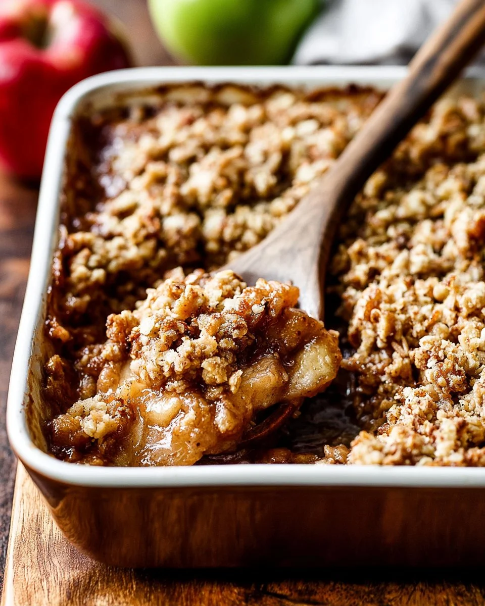Delicious homemade classic apple crisp with a golden brown topping