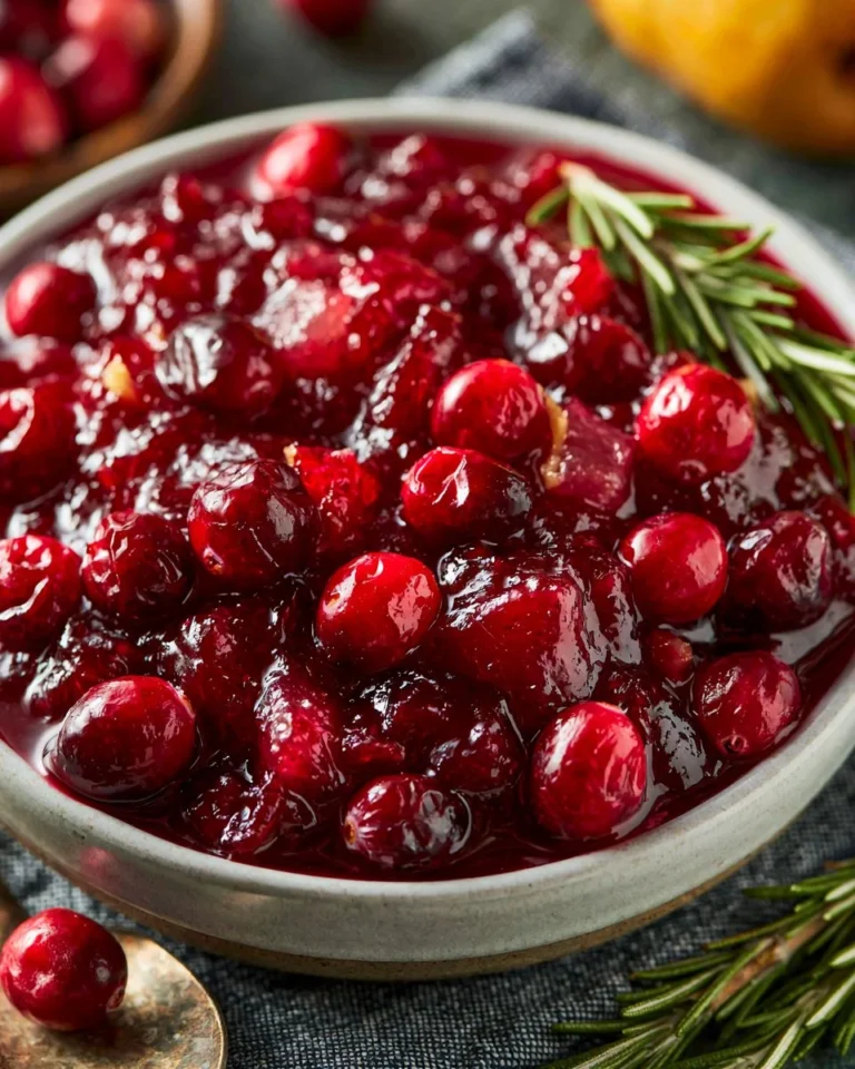 Cranberry Pear Sauce with ginger and rosemary served in a bowl