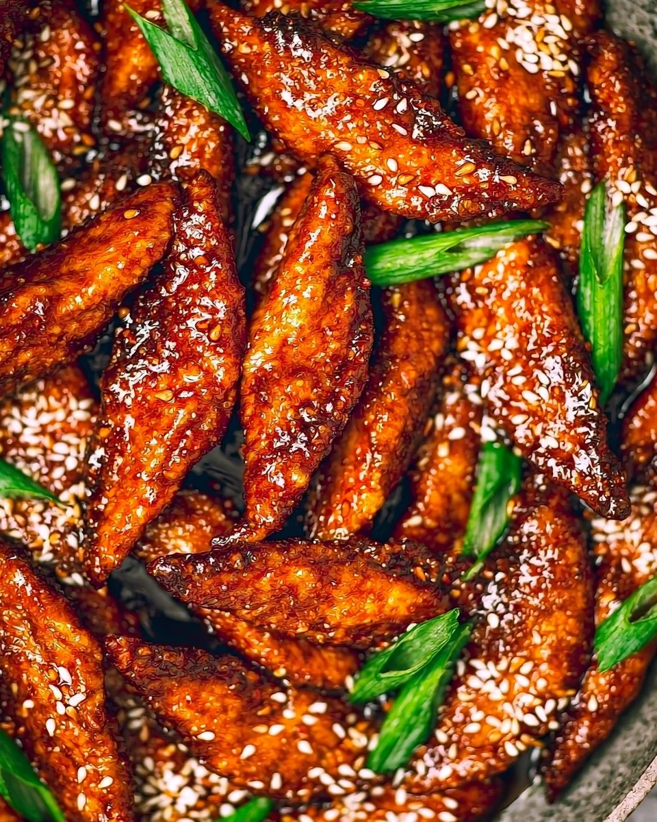 Plate of crispy Mongolian chicken garnished with green onions.