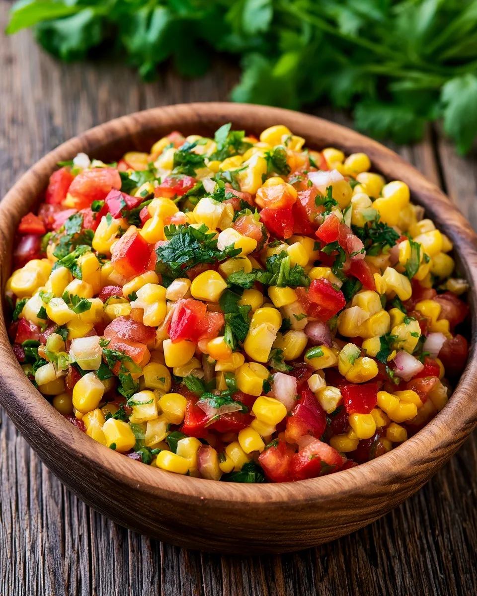 Bowl of delicious copycat Chipotle corn salsa with fresh ingredients