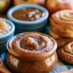 Homemade apple butter made from applesauce in a glass jar