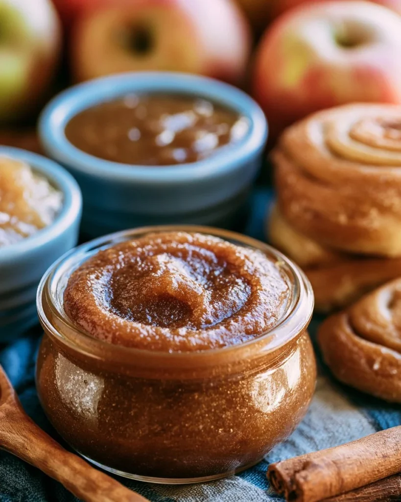 Homemade apple butter made from applesauce in a glass jar