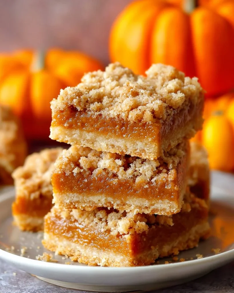 Easy Pumpkin Pie Bars topped with whipped cream and spices
