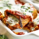 Delicious Eggplant Rollatini stuffed with ricotta cheese and topped with marinara sauce