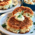 A plate of homemade fish cakes garnished with herbs and served with dipping sauce.