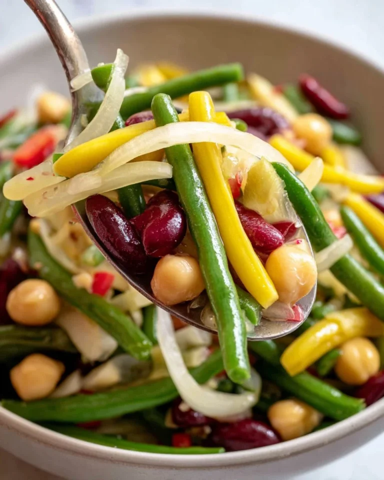 Colorful Four Bean Salad with mixed beans and fresh vegetables
