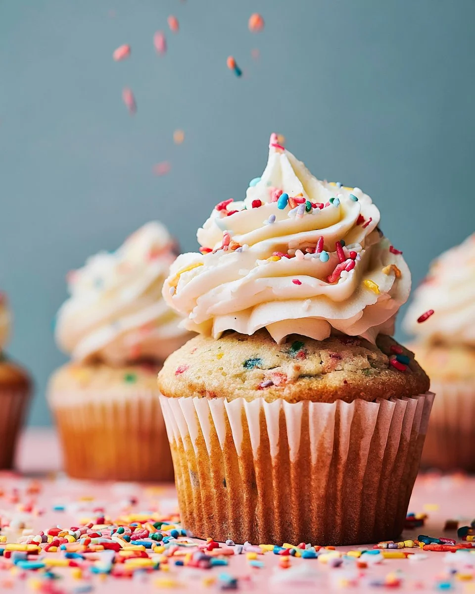 Colorful Gluten Free Funfetti Cupcakes topped with sprinkles