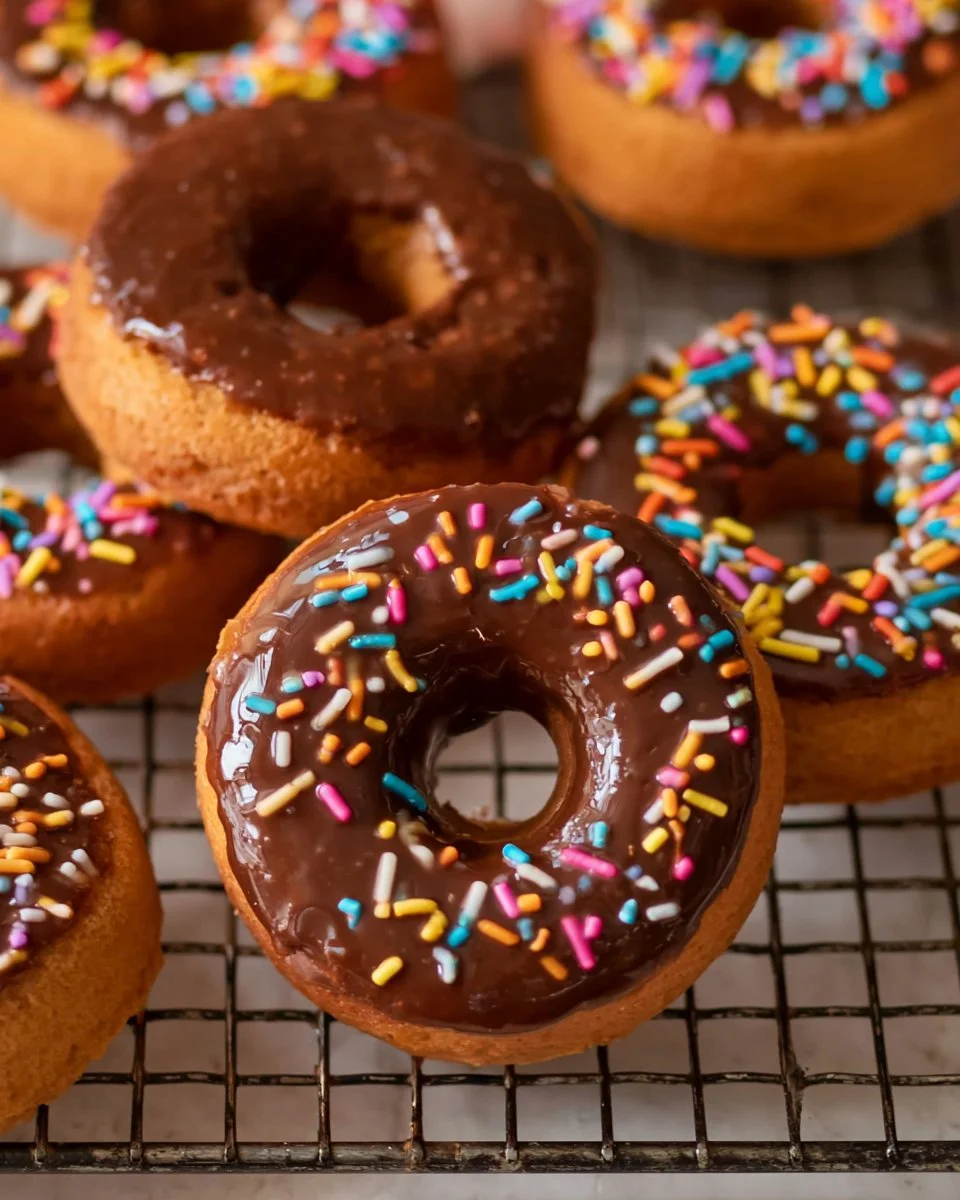 Delicious Greek yogurt donuts topped with icing and sprinkles