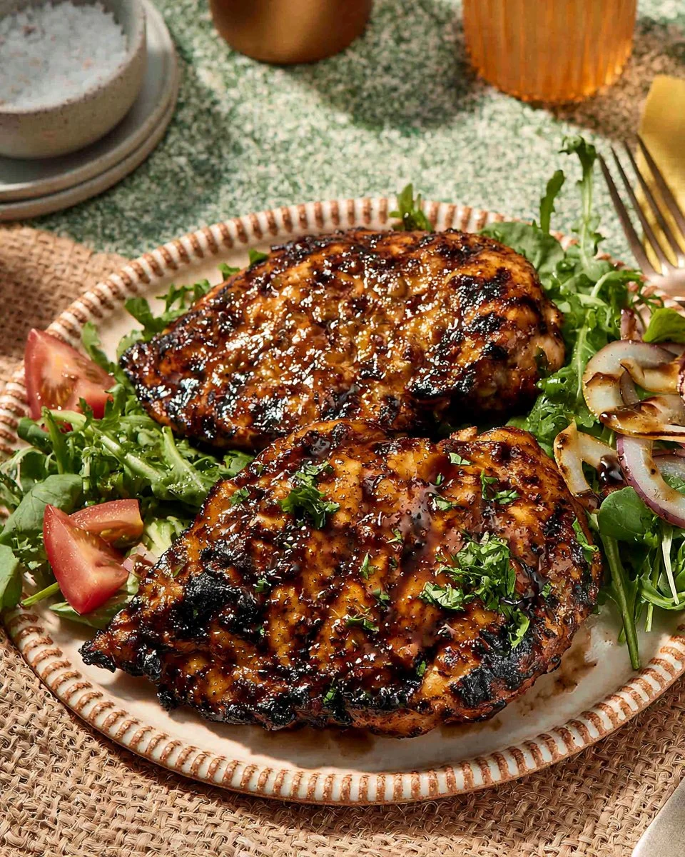 Delicious grilled balsamic chicken served with fresh herbs