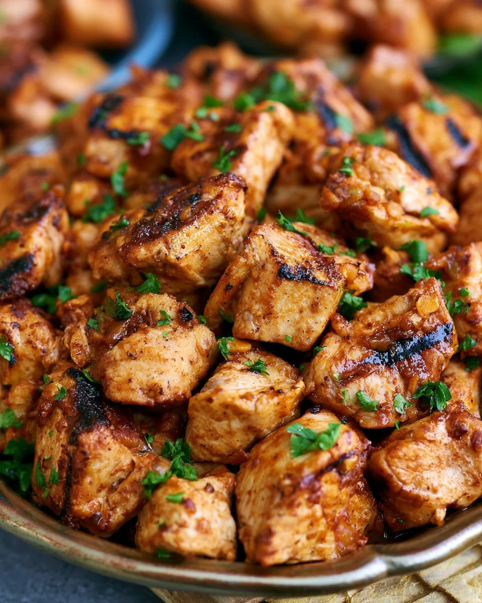 Grilled chicken marinated in chipotle sauce served on a plate