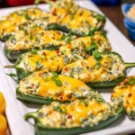 Grilled spinach dip stuffed jalapenos on a serving platter