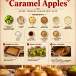 Delicious homemade caramel apples on a rustic wooden table