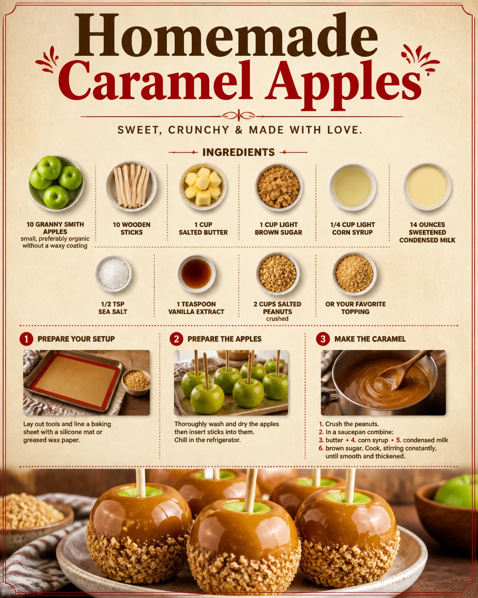 Delicious homemade caramel apples on a rustic wooden table